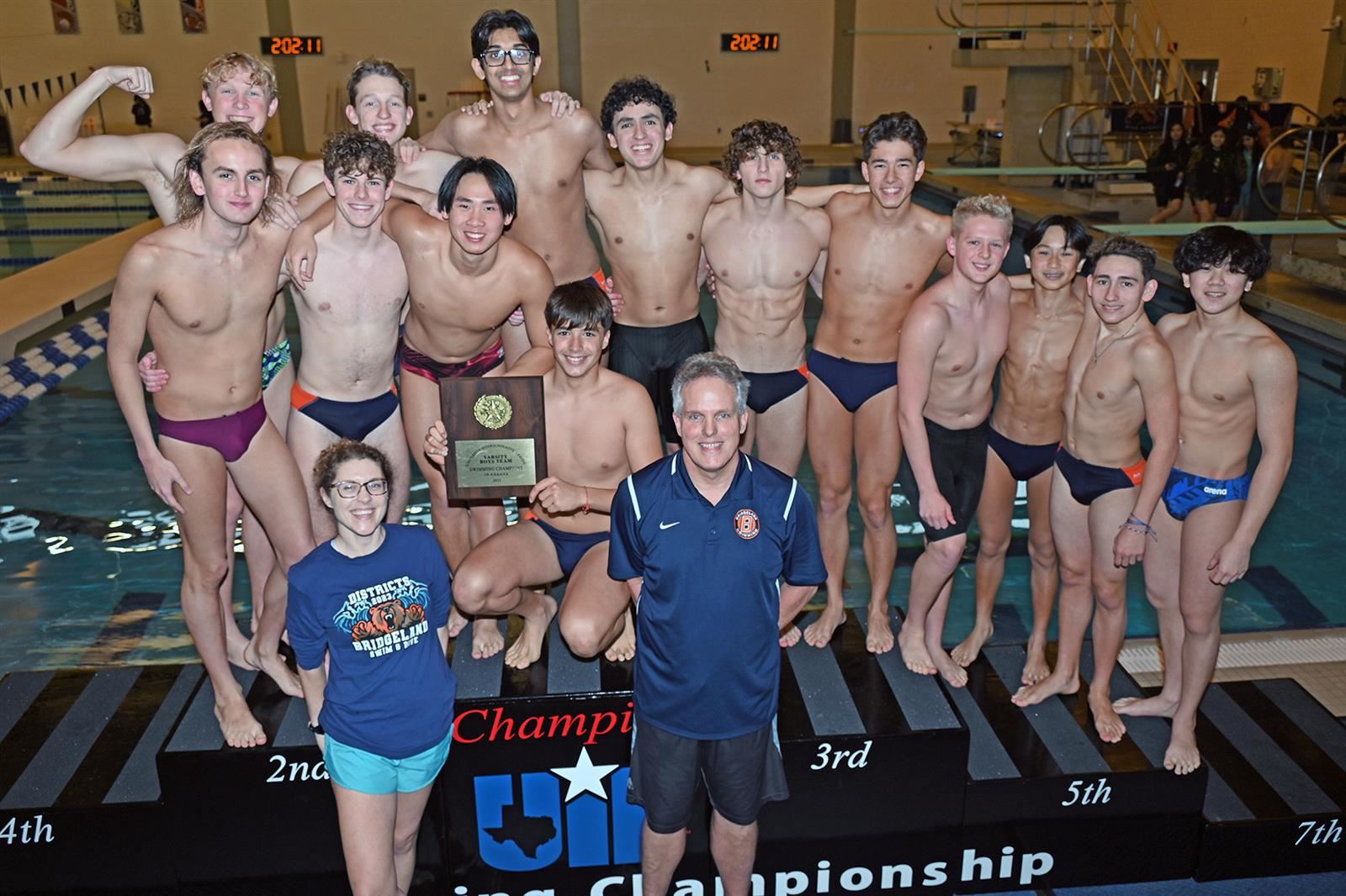 The Bridgeland High School boys’ swim team won the District 18-6A team championship, winning the title with 177 points. 
